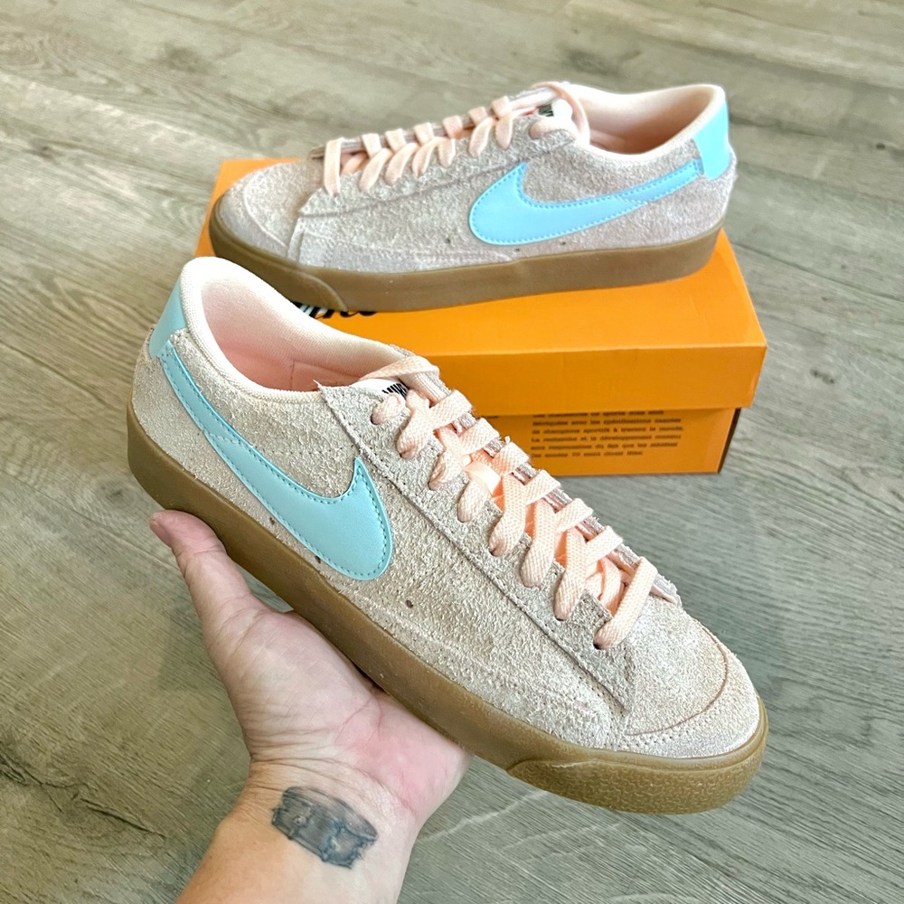 Nike Blazer Low 77 VNTG-Suede-Crimson Tint Pink/Glacier Blue Gum Sole-9 Women